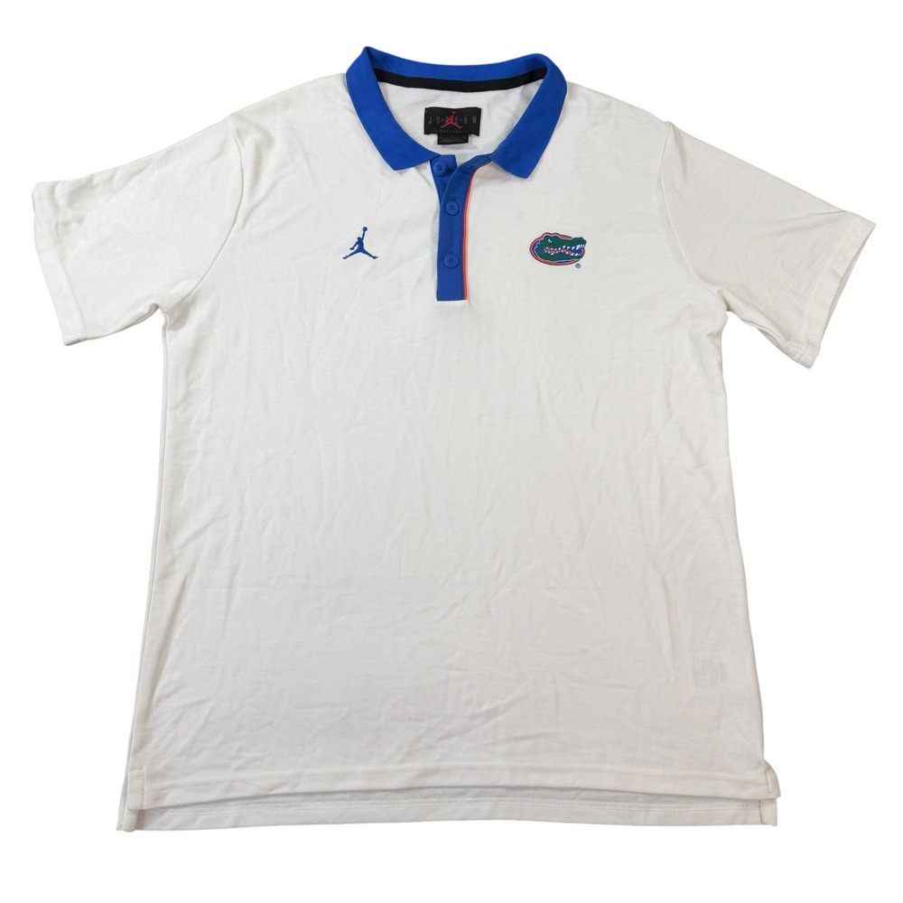 Jordan Mens Florida Gators White Blue Pique Polo Shirt Size L